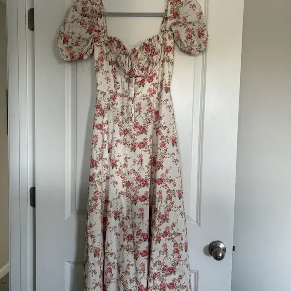 House of CB Tallulah Milk Maid Rose Print Midi Dress Small - Picture 3 of 5